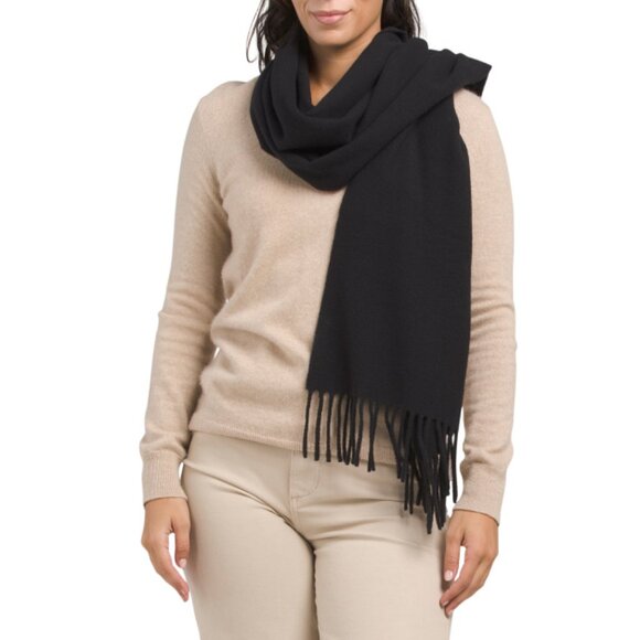 ACNE STUDIOS Black Made In Italy Wool Fringe Trim Scarf - Picture 1 of 2